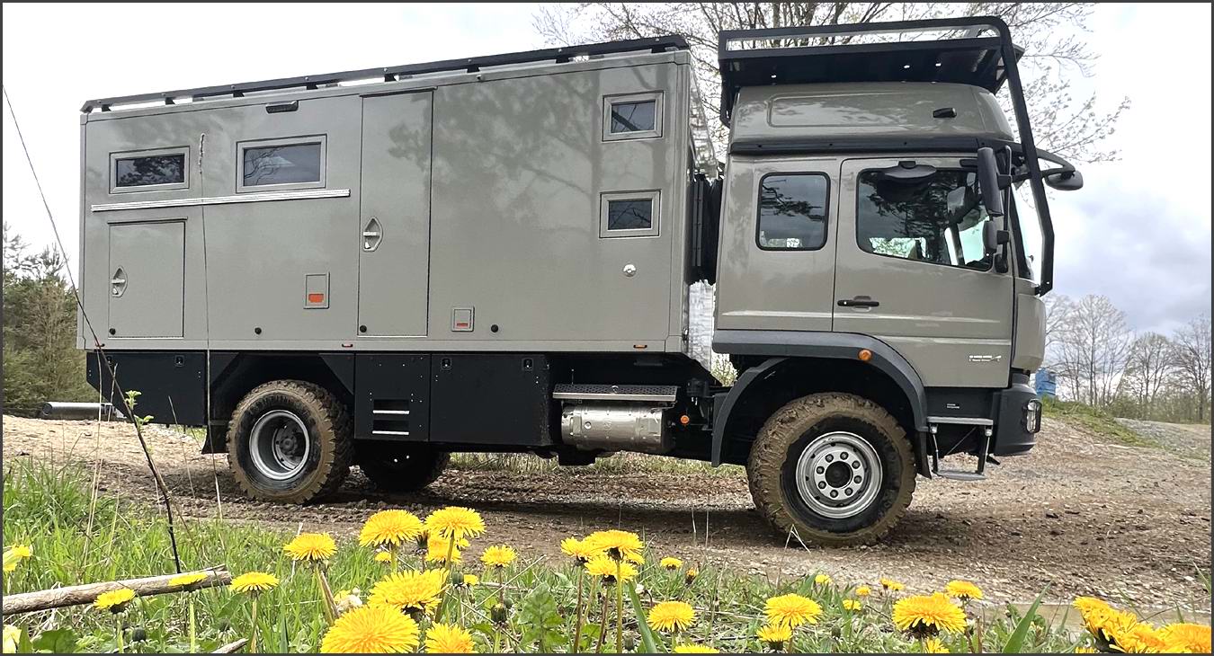 Mercedes atego 1324 4x4 expedition truck with 4 fixed beds