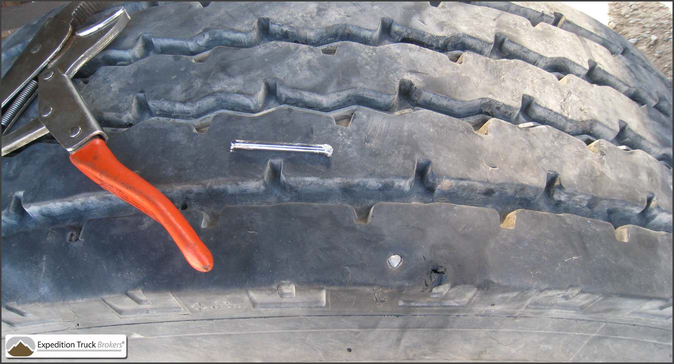 Nail punctured Michelin XZY-2 truck tire