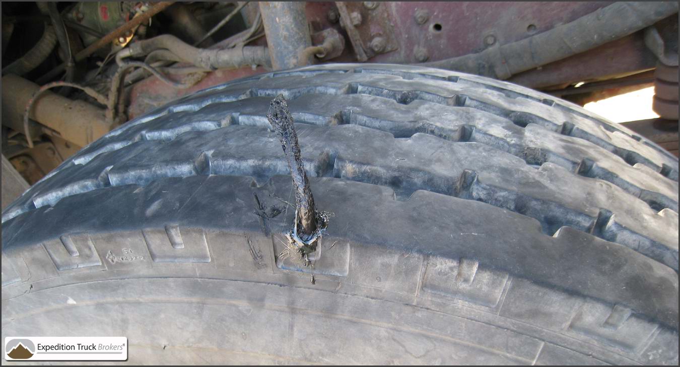 Michelin XZY-2 Overland Truck Tire plugged with tire plug