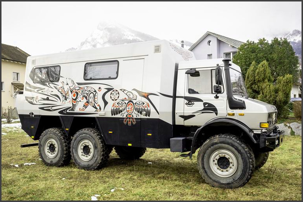 Mercedes Unimog U2450 6x6 Expedition Truck in Switzerland